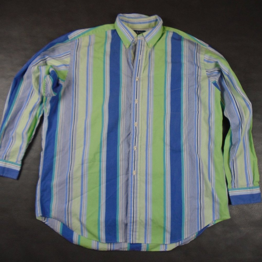 Ralph Lauren Size XL Blake Striped Button Up Long Sleeve 2 Ply Cotton Shirt